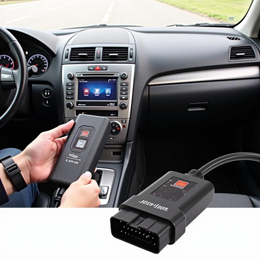 Ross-Tech VCDS KN64 Interface Connected to a Car's OBD-II Port