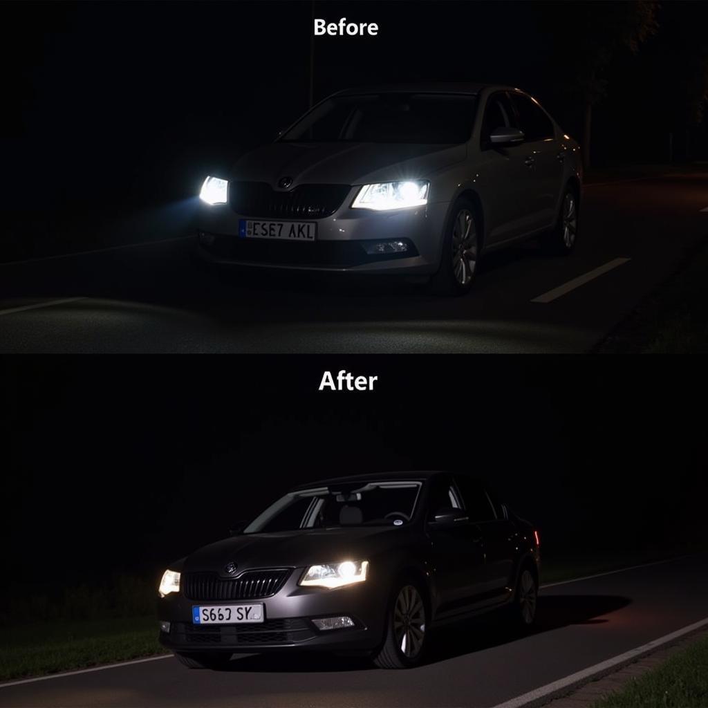 Skoda Octavia Driving at Night with Customized Lighting Settings Applied Through VCDS