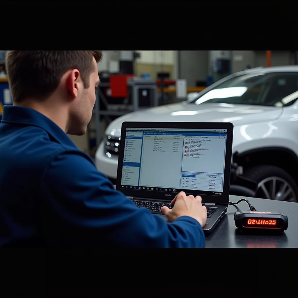 Technician Using F125 Ross-Tech to Diagnose a Car