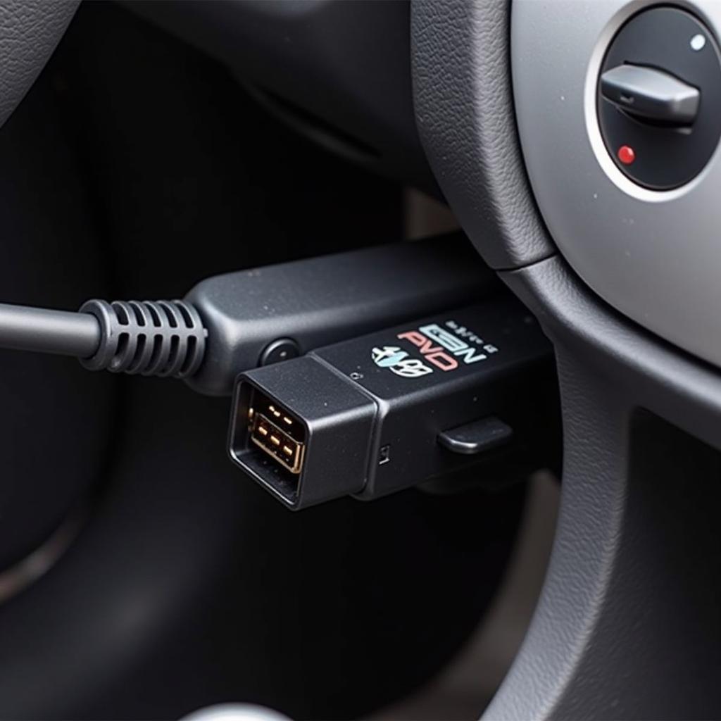 VCDS Cable Connected to Car's OBD Port