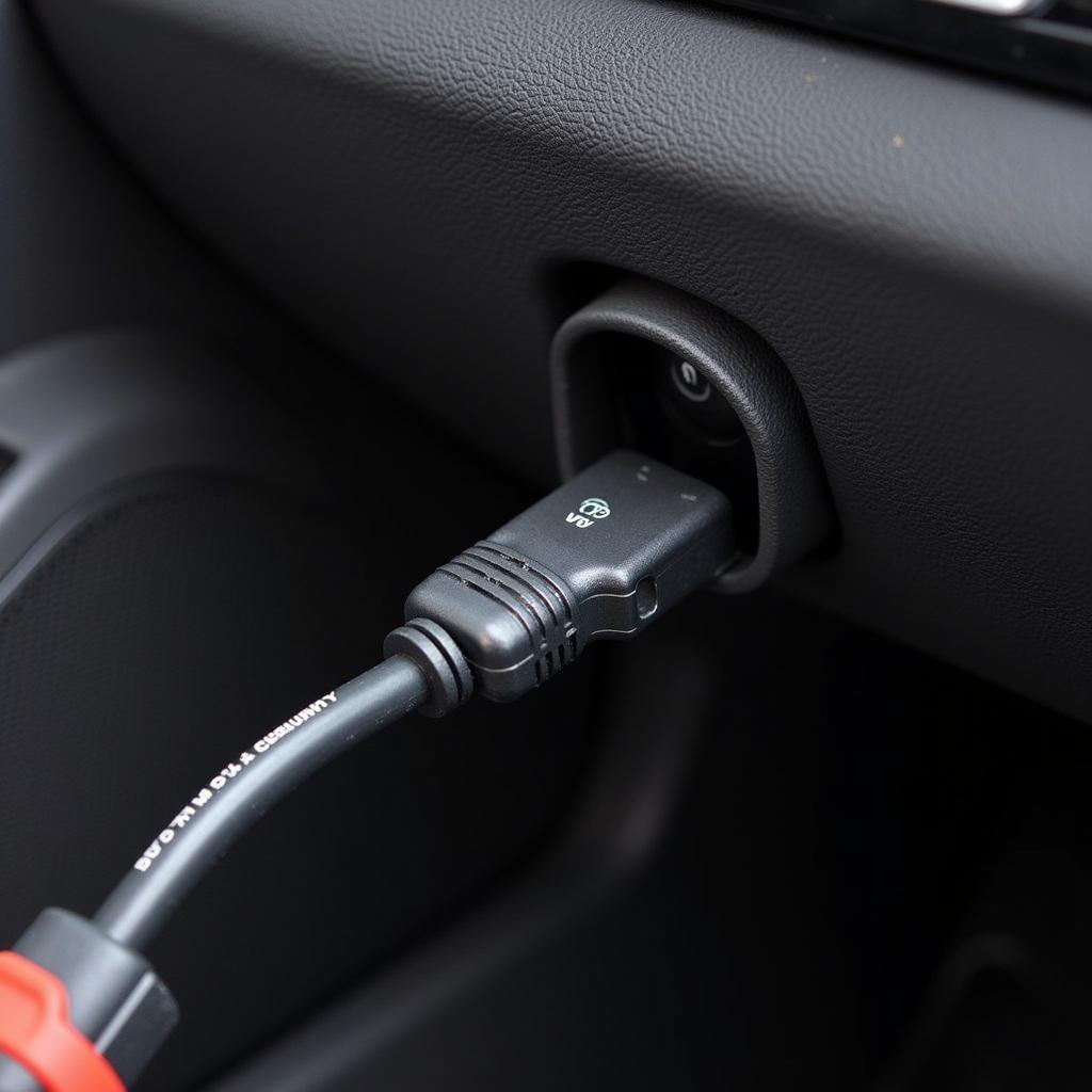 VCDS Cable Connected to Car OBD-II Port