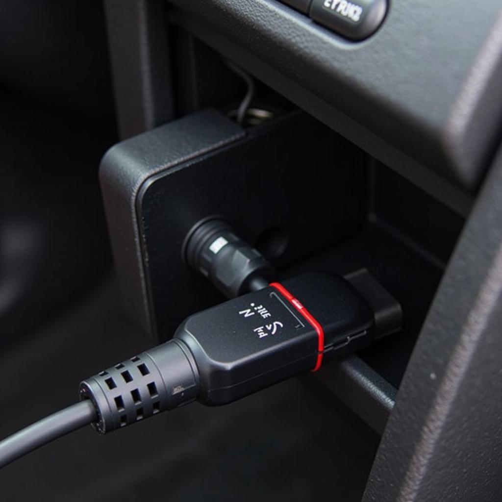 VCDS Cable Connected to Car OBD-II Port