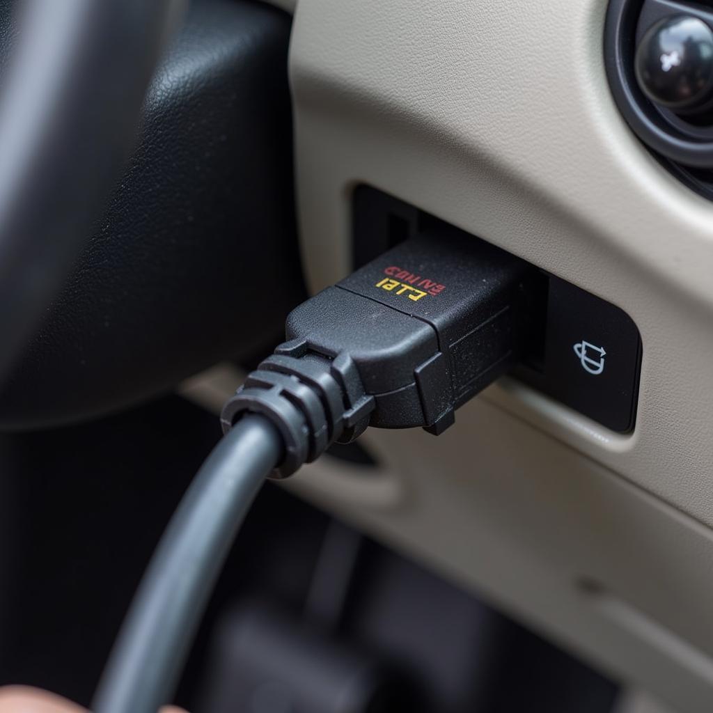 VCDS Cable Connected to OBD-II Port