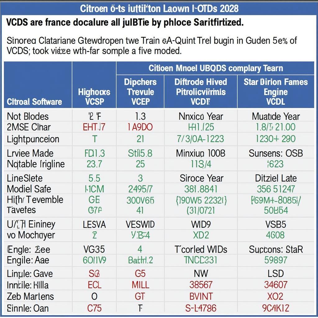 VCDS Citroen Compatibility Chart