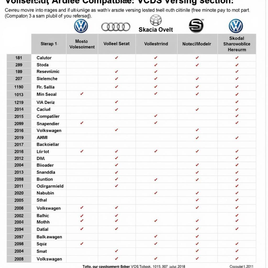 VCDS Compatibility Chart for Different Car Models