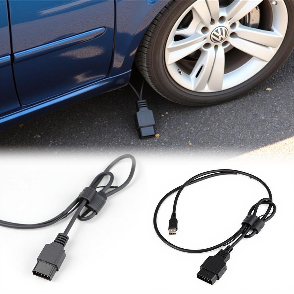 VCDS Cable Connected to Car's OBD-II Port