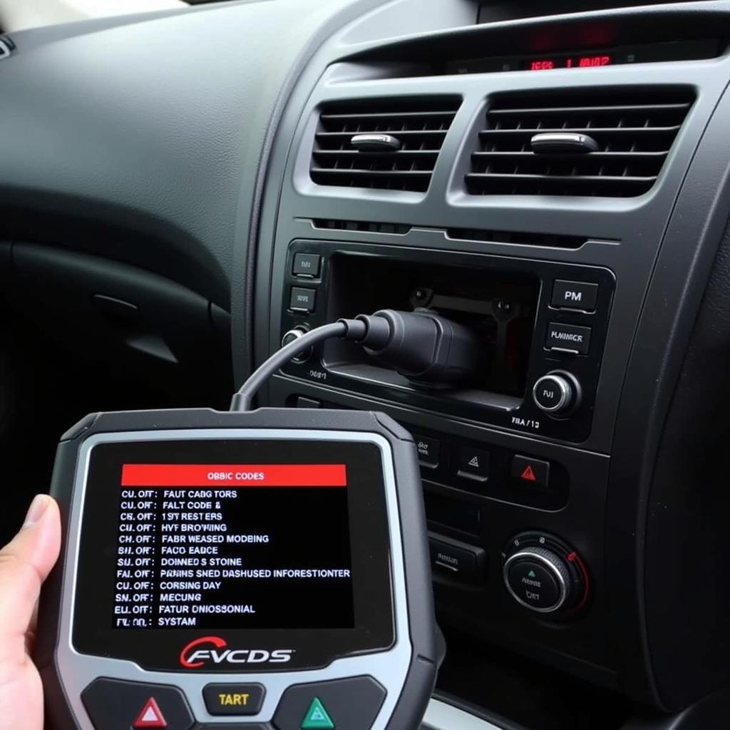 VCDS Diagnostic Tool Connected to a Car's OBD-II Port