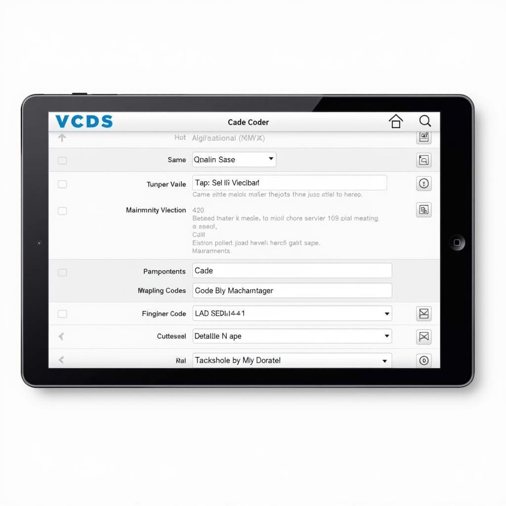 VCDS Mobile Coding Interface on a Tablet