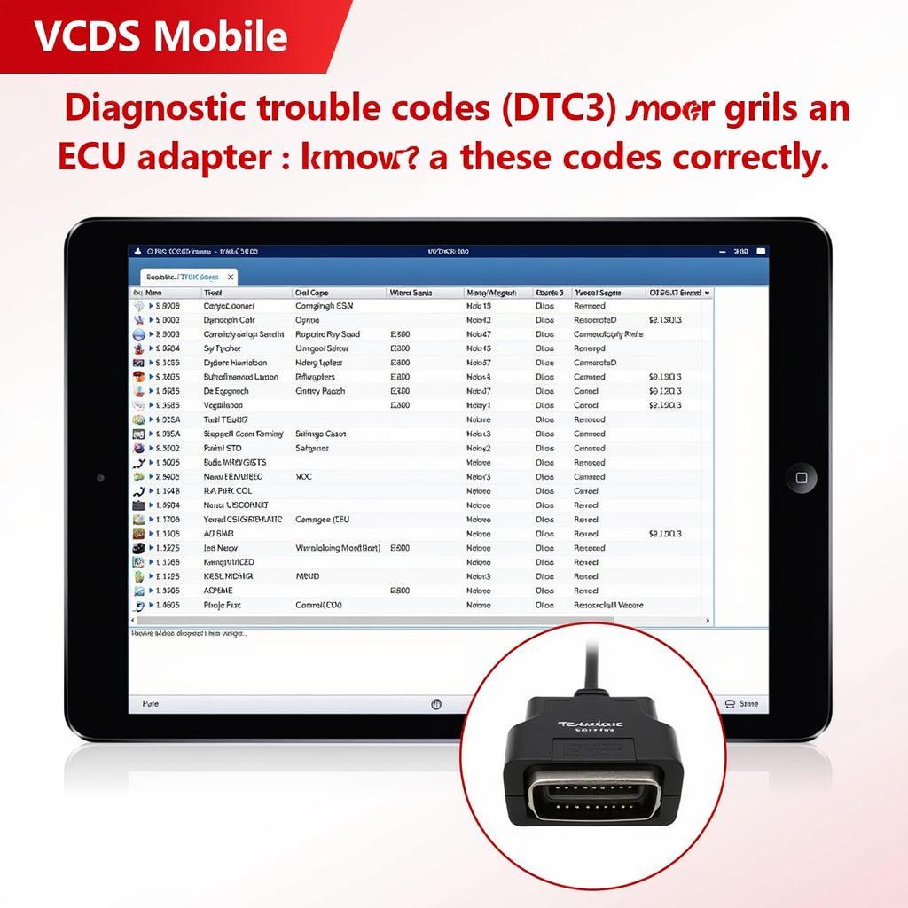 VCDS Mobile ELM327 Showing Error Codes on a Tablet