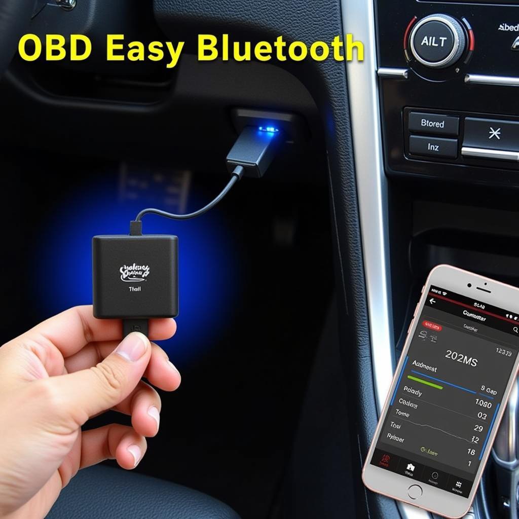 VCDS OBD II Bluetooth Adapter Connected to Car