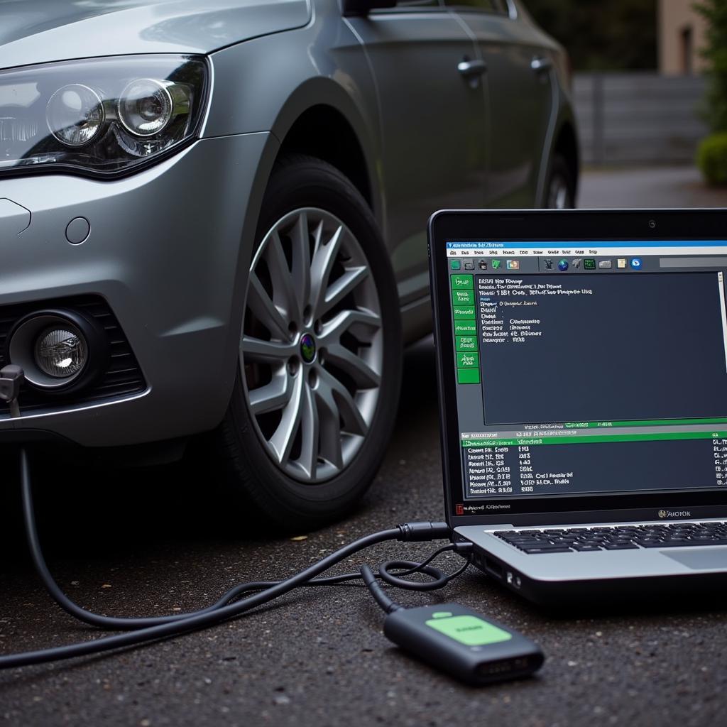 VCDS Diagnostic Cable connected to a Skoda Octavia III