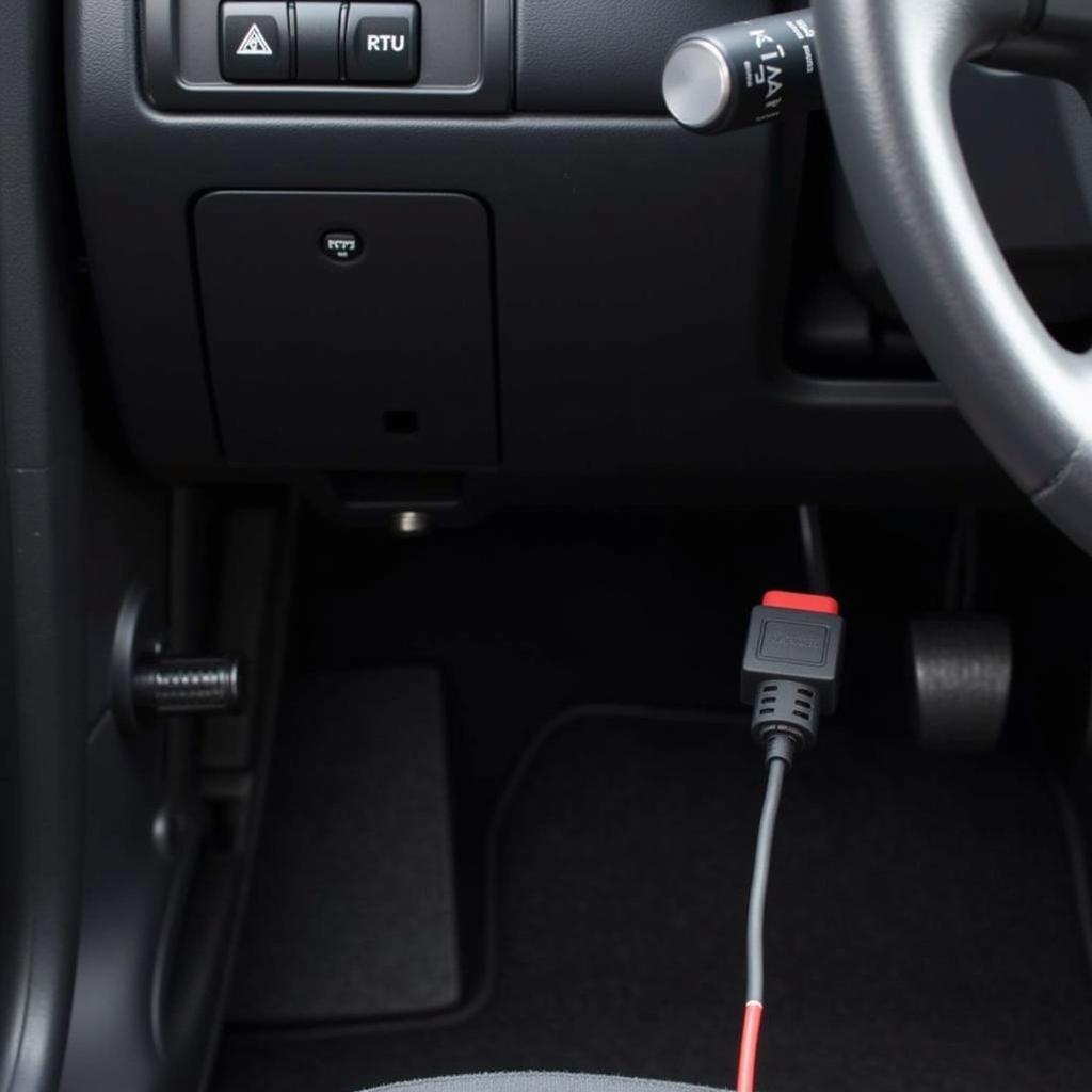 VCDS VAG-COM Cable Connected to OBD Port in a Car