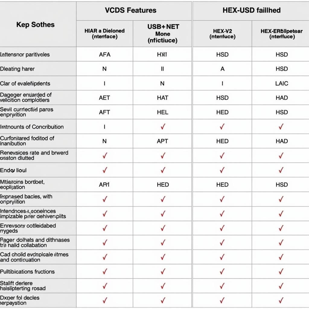 VCDS Version Comparison Table