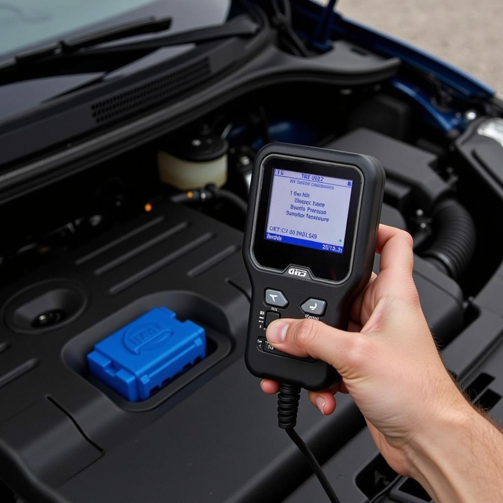 VW Beetle TDI OBD-II Scanner in Use