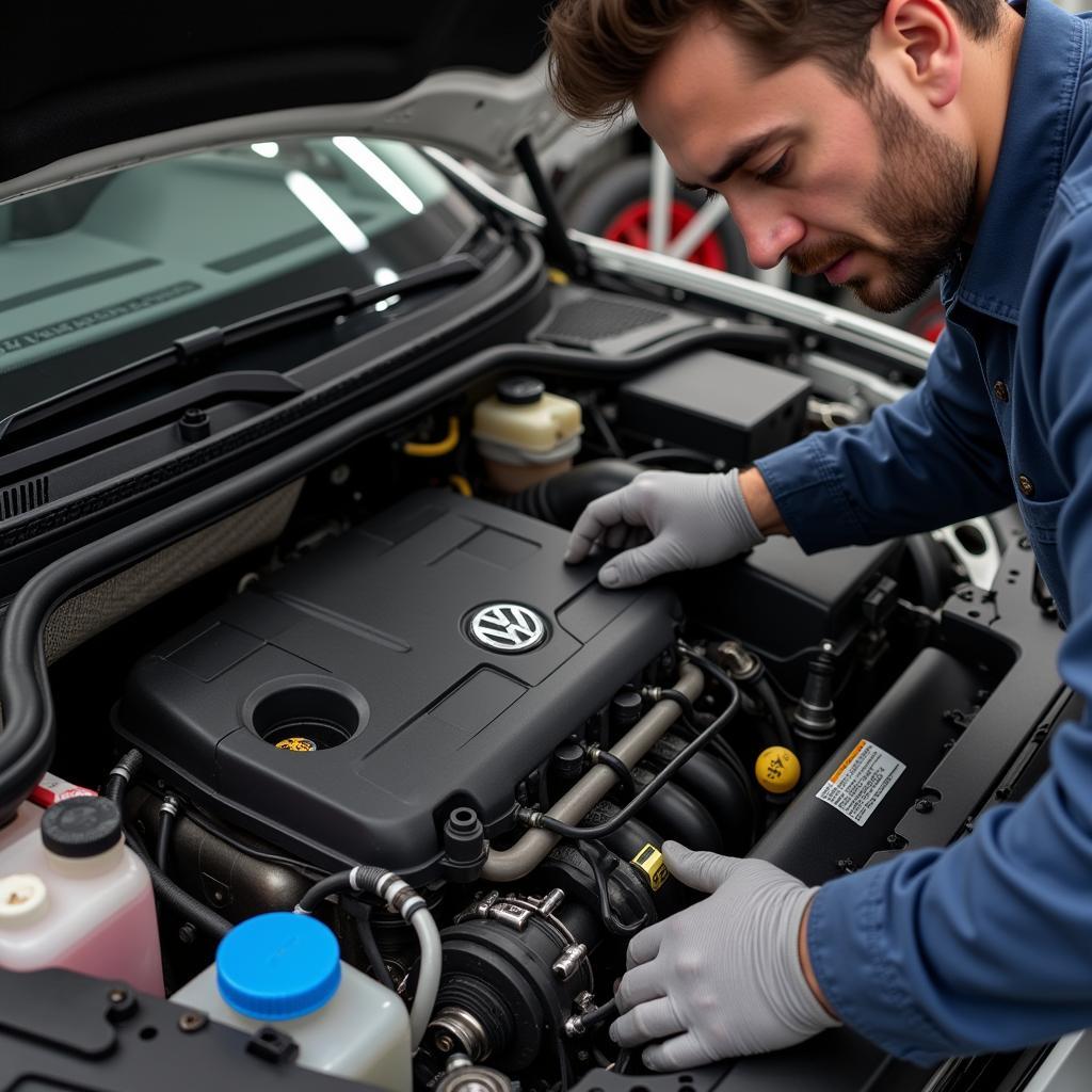 VW Engine Bay Inspection During Diagnostic