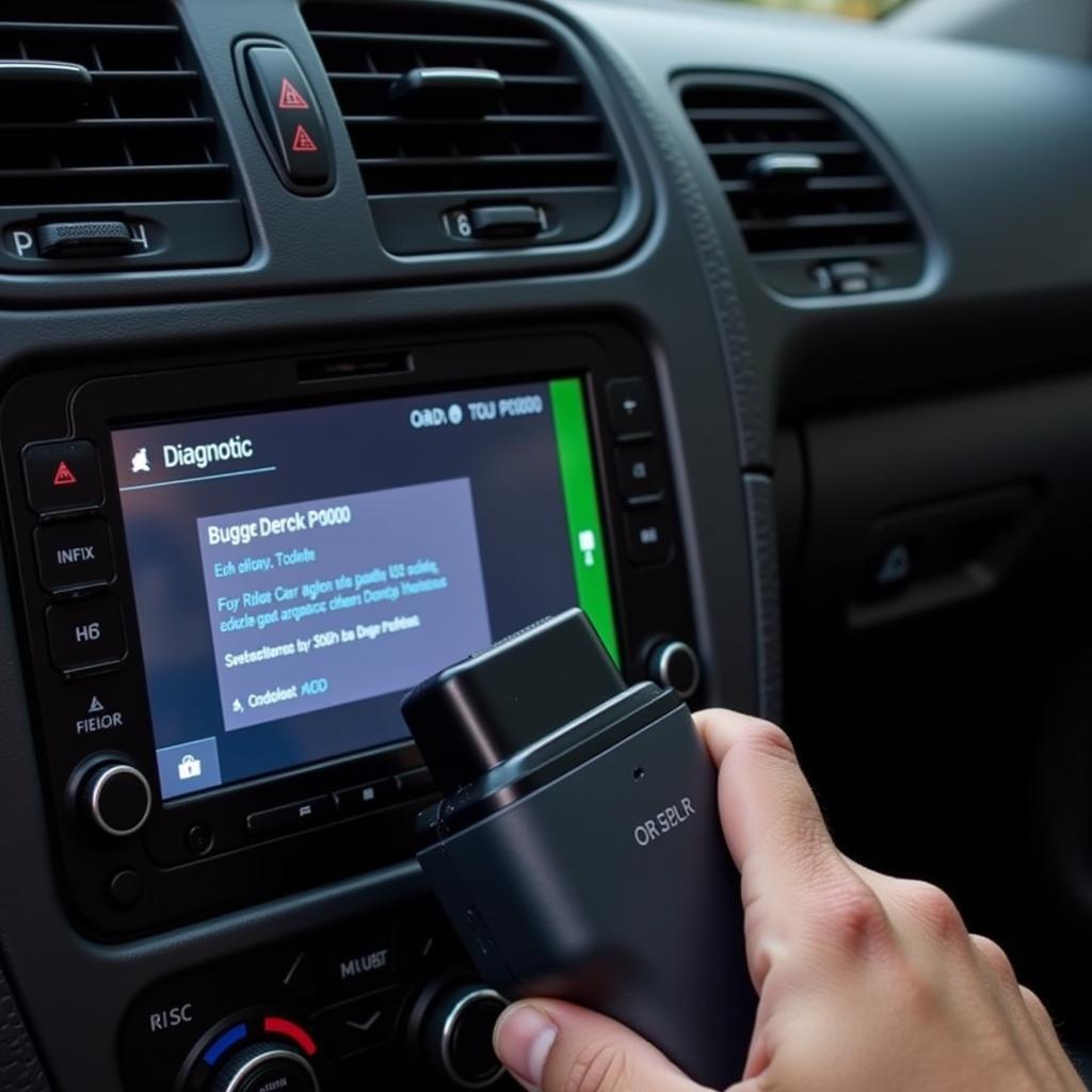 Diagnostic Scan Tool Connected to a VW Engine