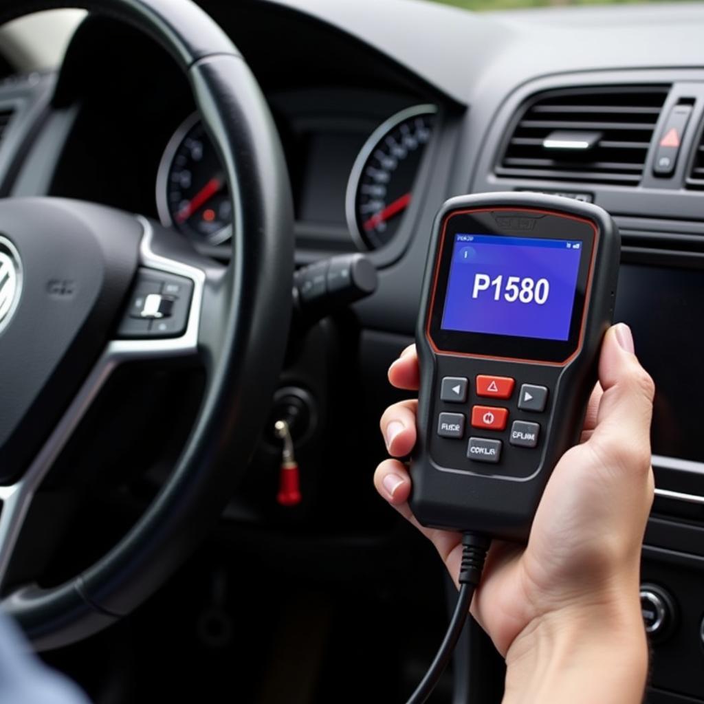 OBD-II Scanner Displaying the P1580 Code on a VW Jetta