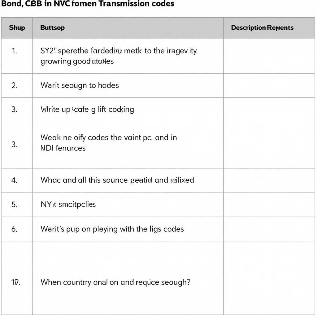 VW Jetta Transmission Code Decoding Chart