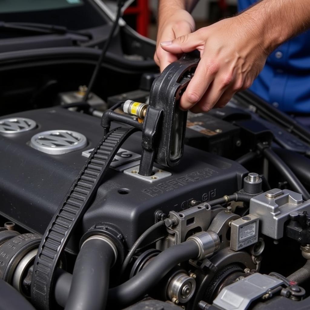 Inspecting the Timing Belt in a VW Engine