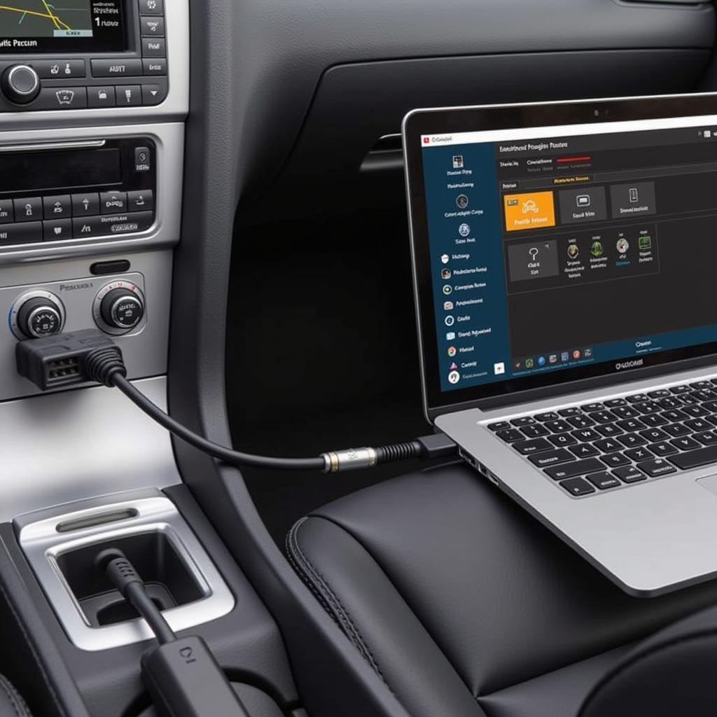 VW Passat B6 with VCDS Cable Connected to OBD Port