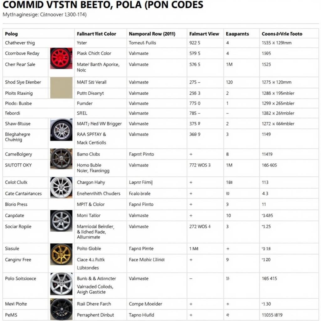 VW Polo Alloy Wheel Colour Chart