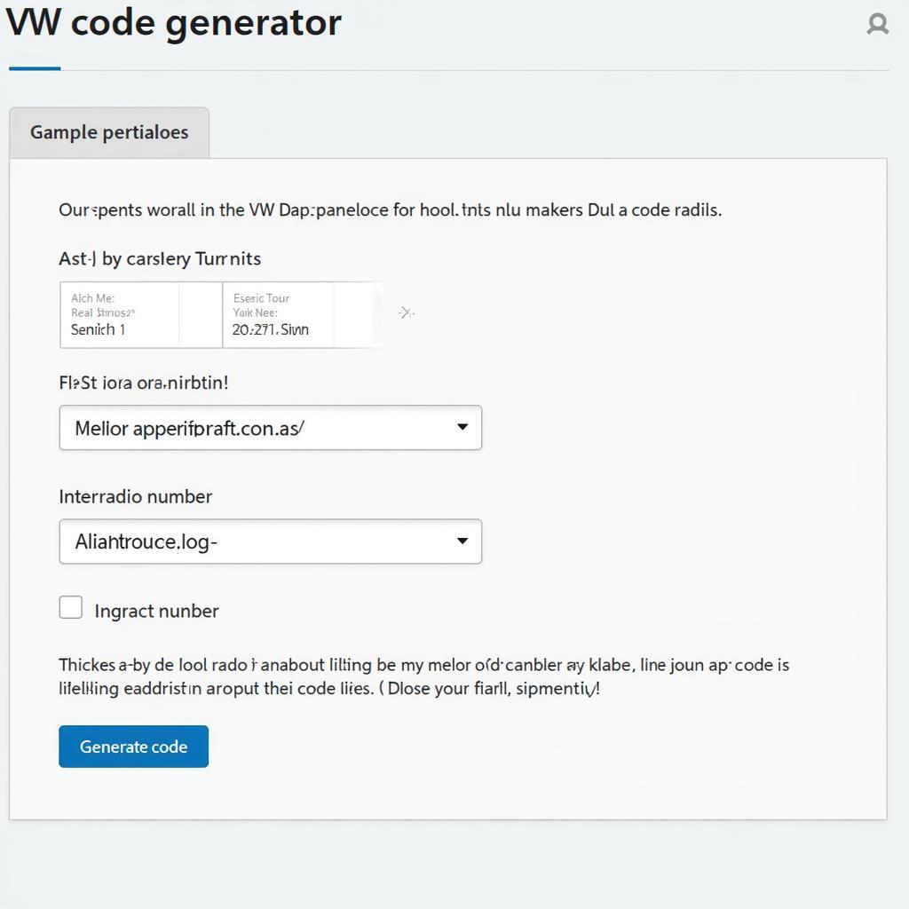 VW Radio Code Generator Interface