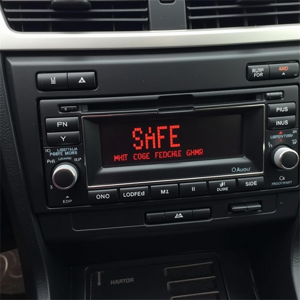 2003 Audi A4 radio display showing "SAFE" mode, indicating a lost radio code.