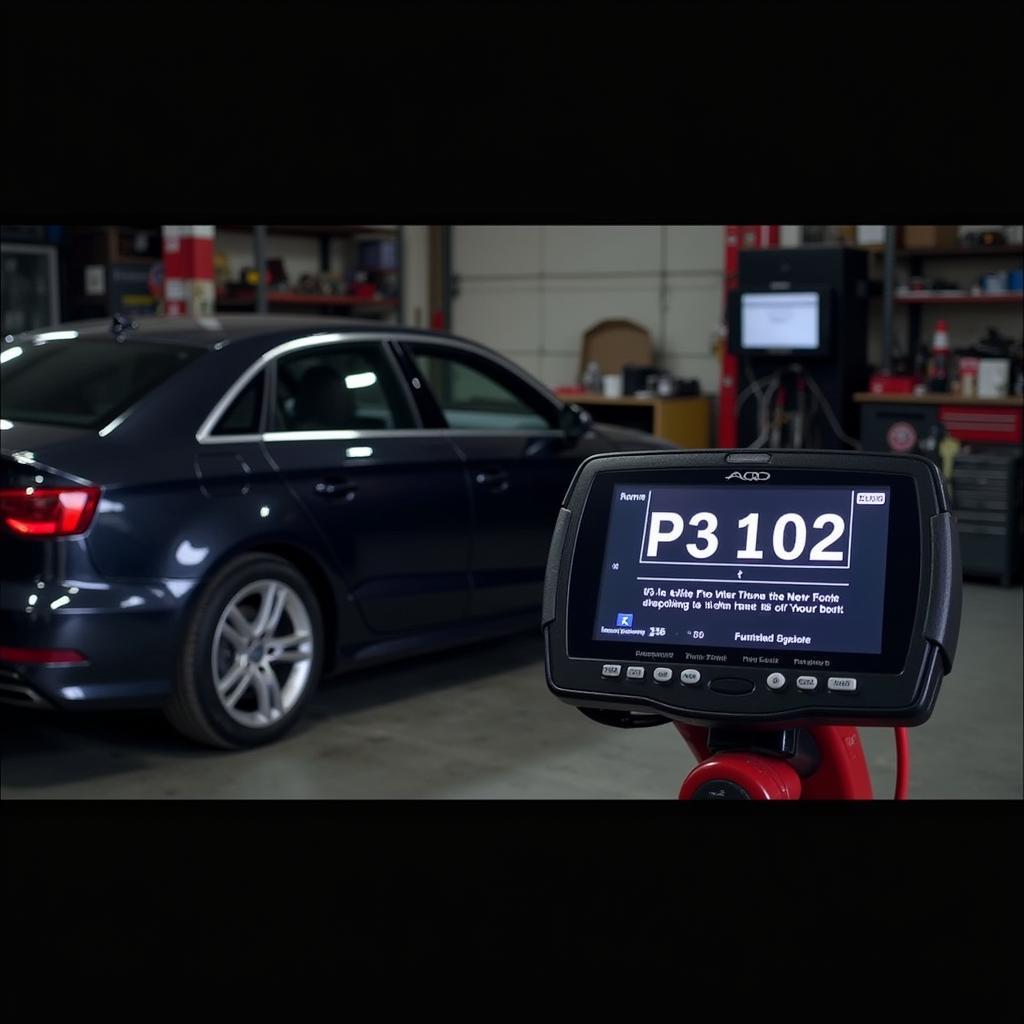 Audi A3 with diagnostic tool showing P3102 fault code