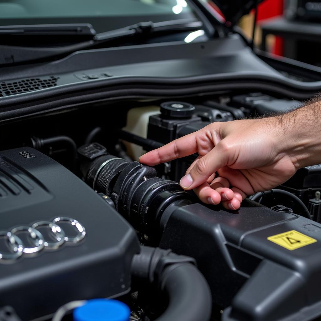 Inspecting the engine bay of an Audi A8