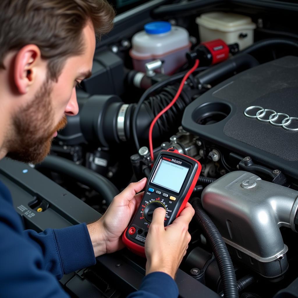 Audi Mechanic Inspecting Wiring Harness