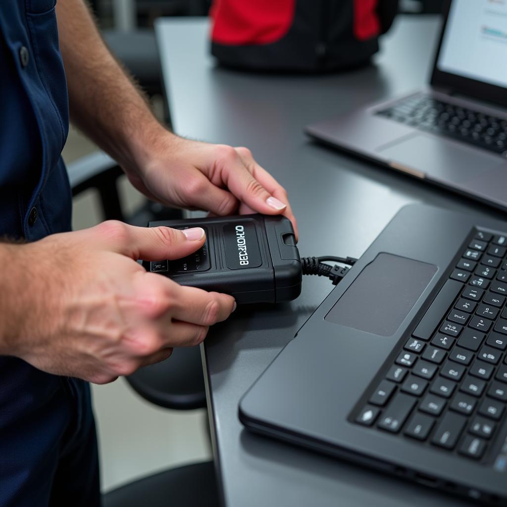 Technician Checking VCDS Cable and USB Connection