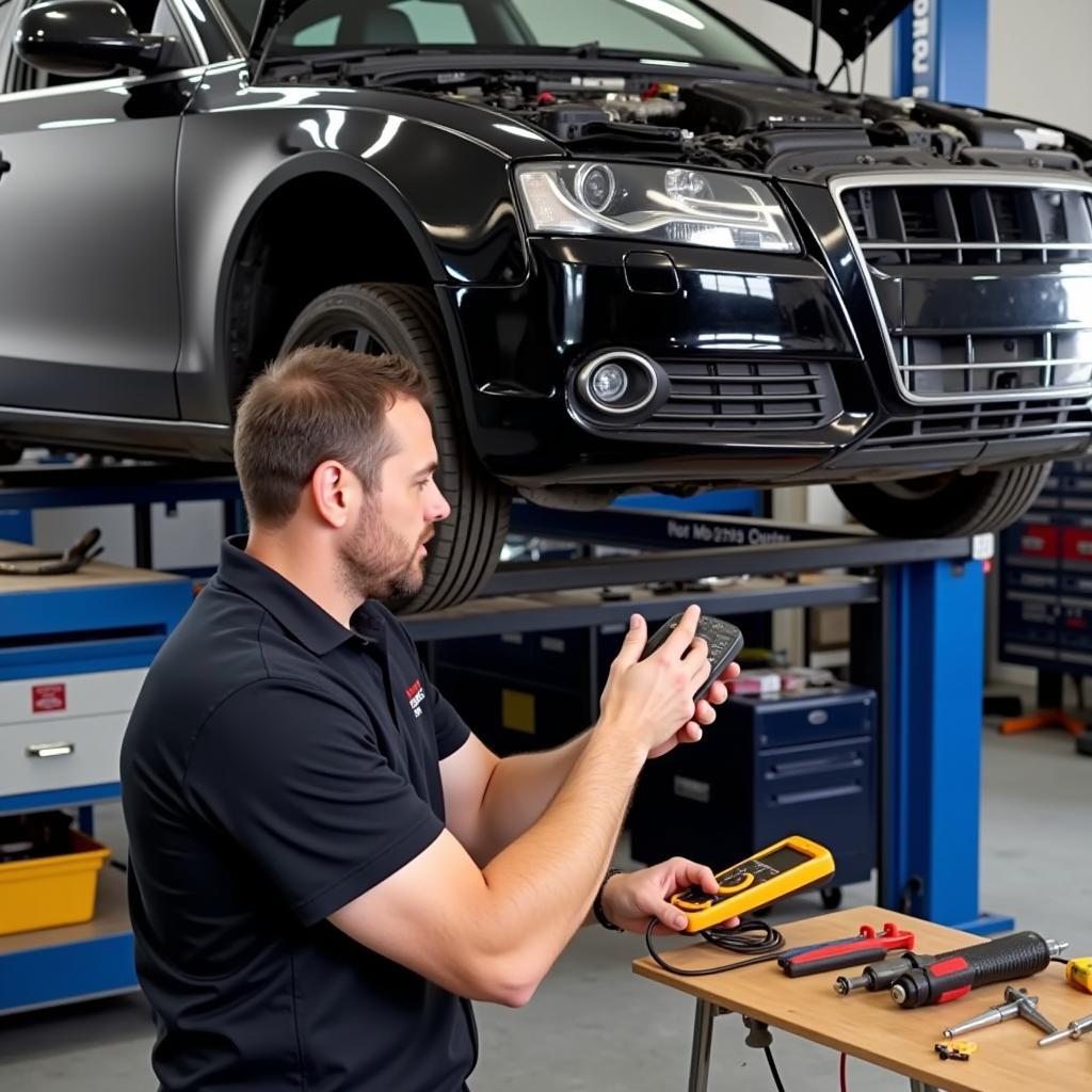 Mechanic Diagnosing Audi A5 Fault Codes