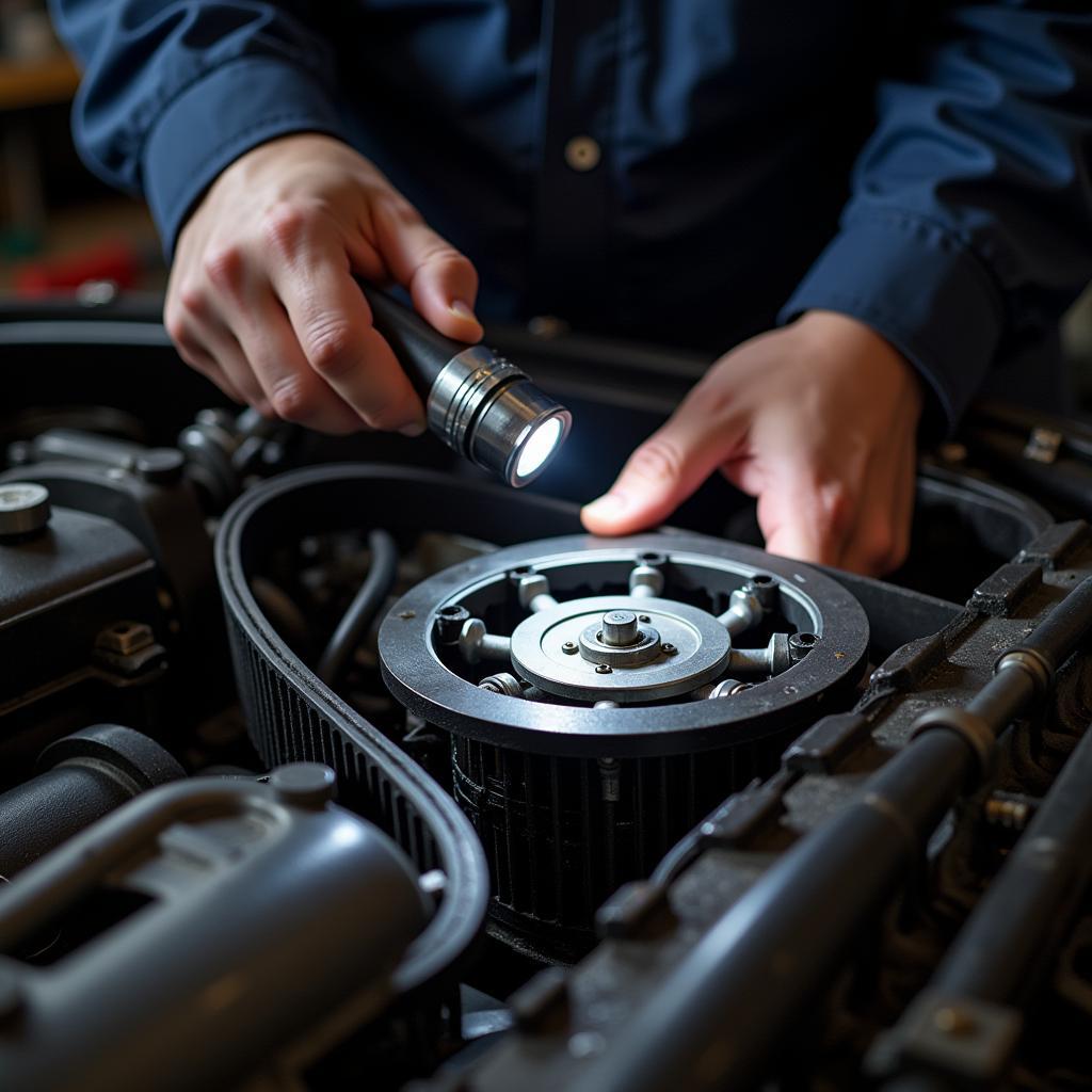 Mechanic Inspecting Timing Belt