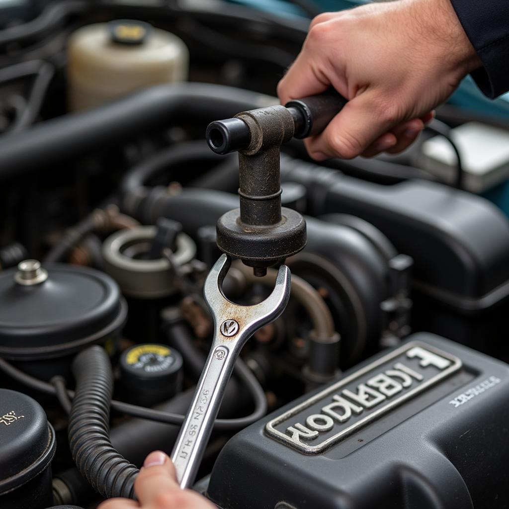 Mechanic Repairing a 2004 VW Engine Based on Diagnostic Codes