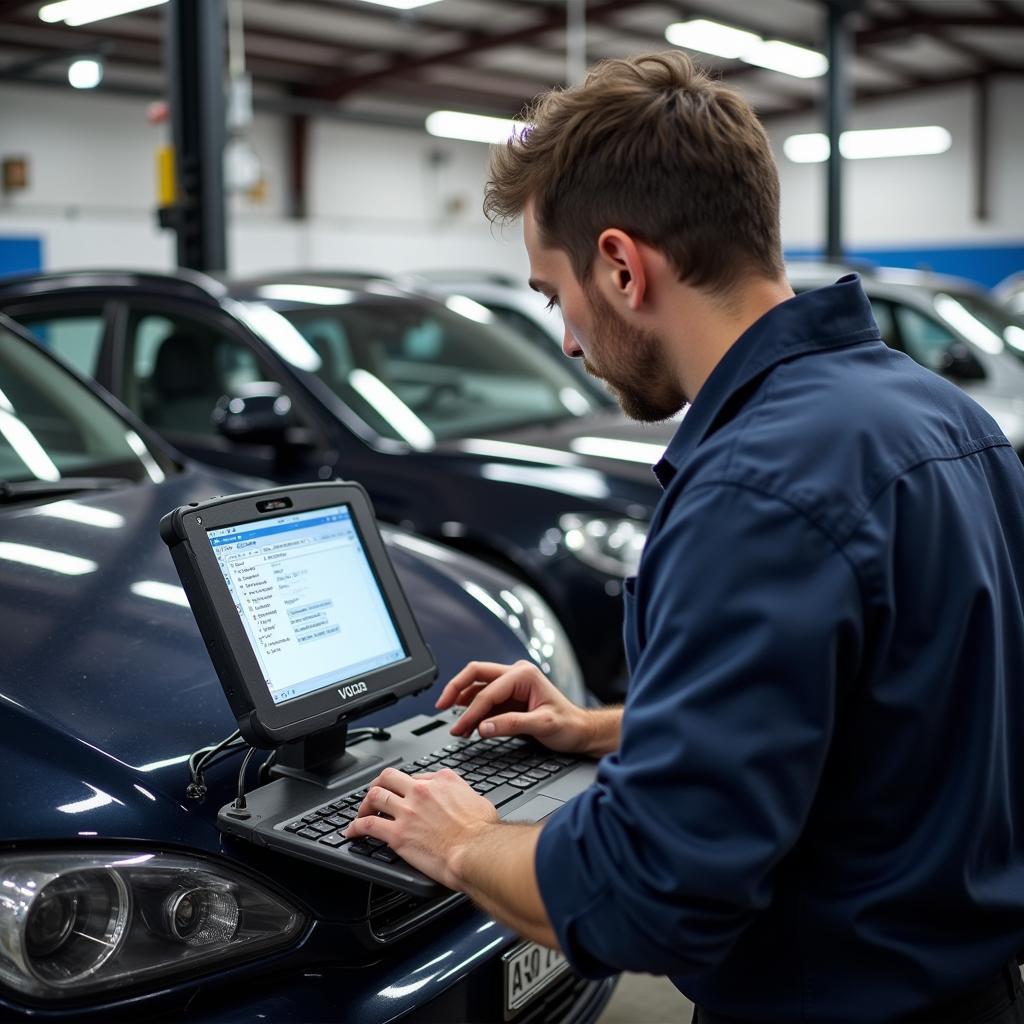 Mechanic Using 2go PC VCDS in Workshop