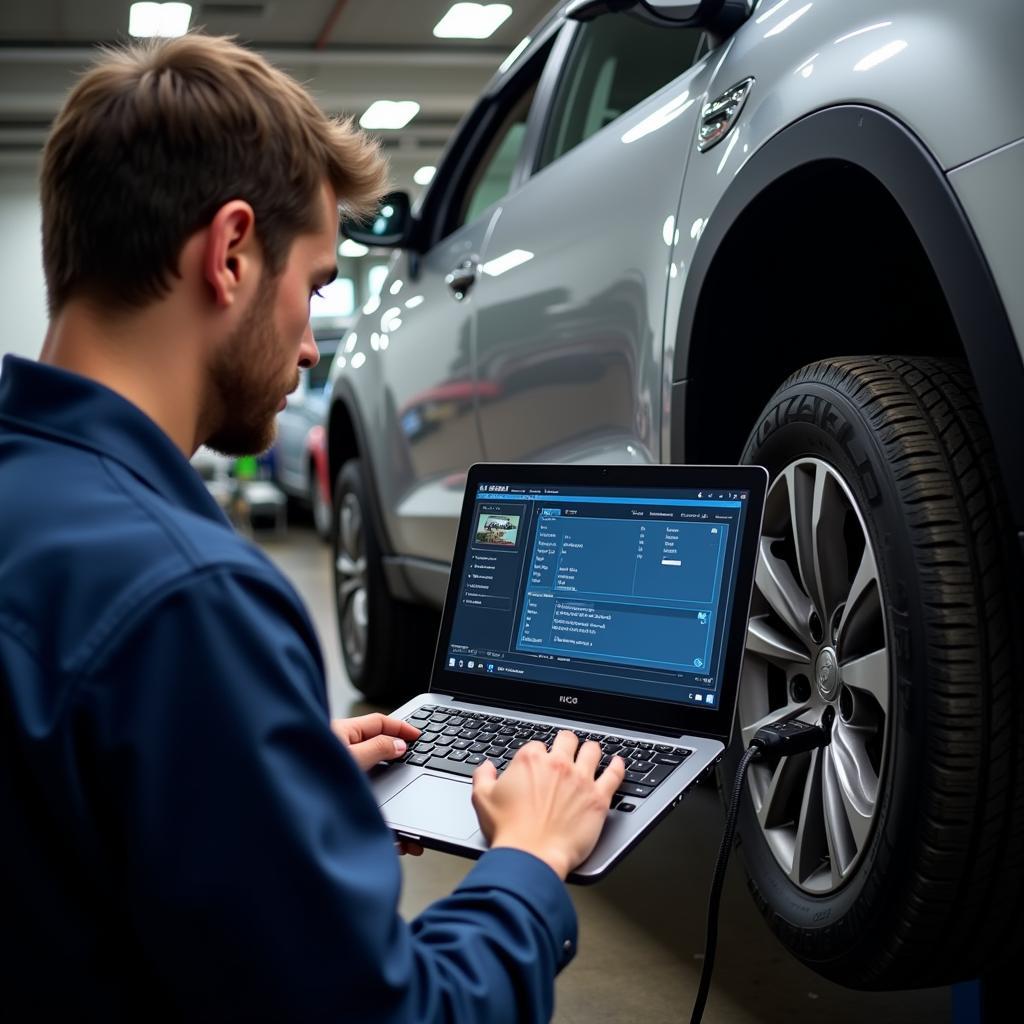 Mechanic Using VCDS on a Car