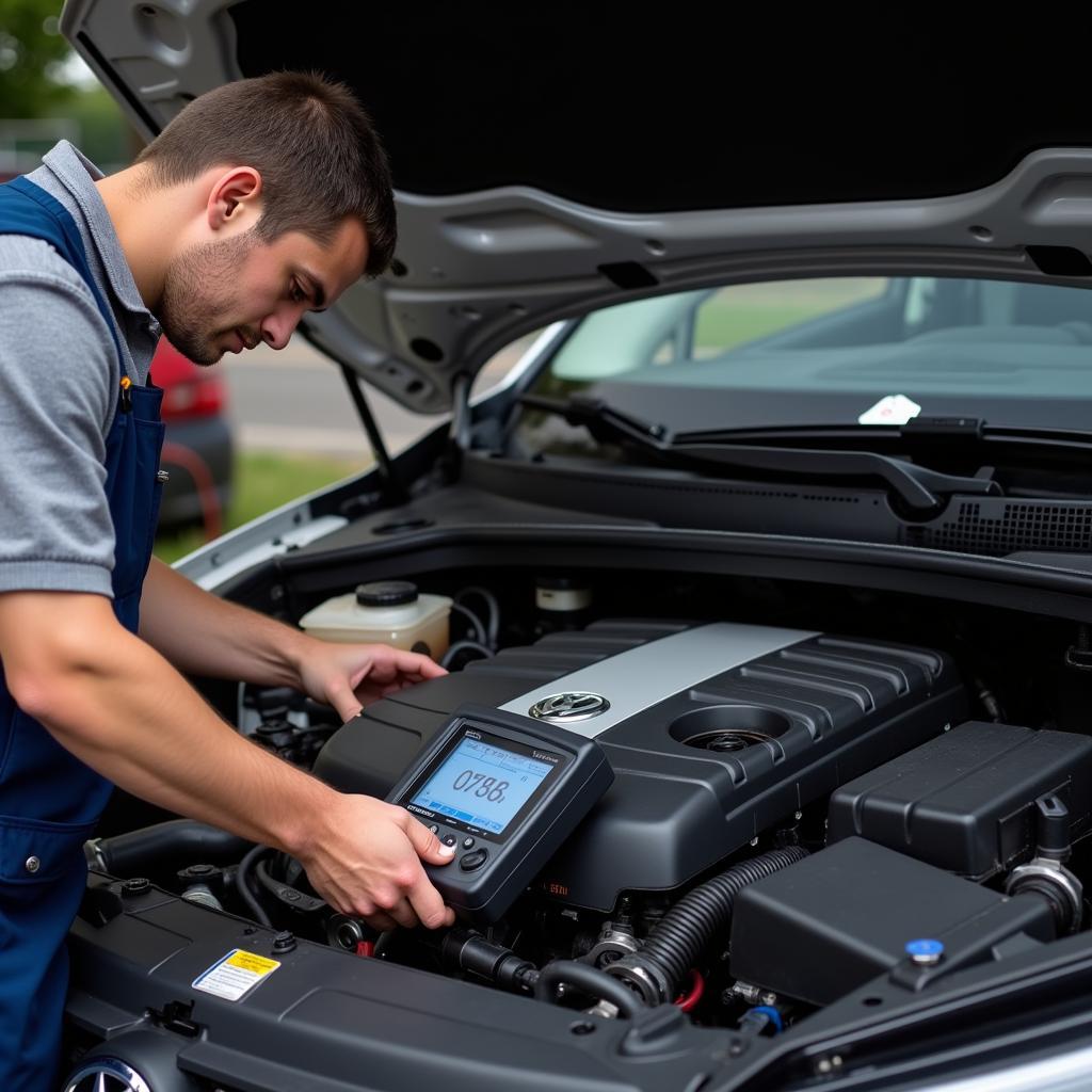 Mechanic Working on a VW Engine