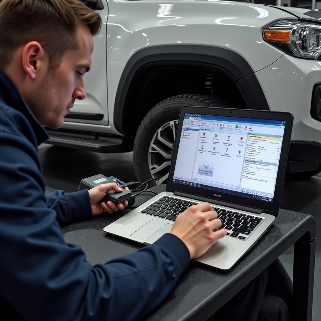 Automotive Technician Using VCDS 12.12 to Diagnose a Car