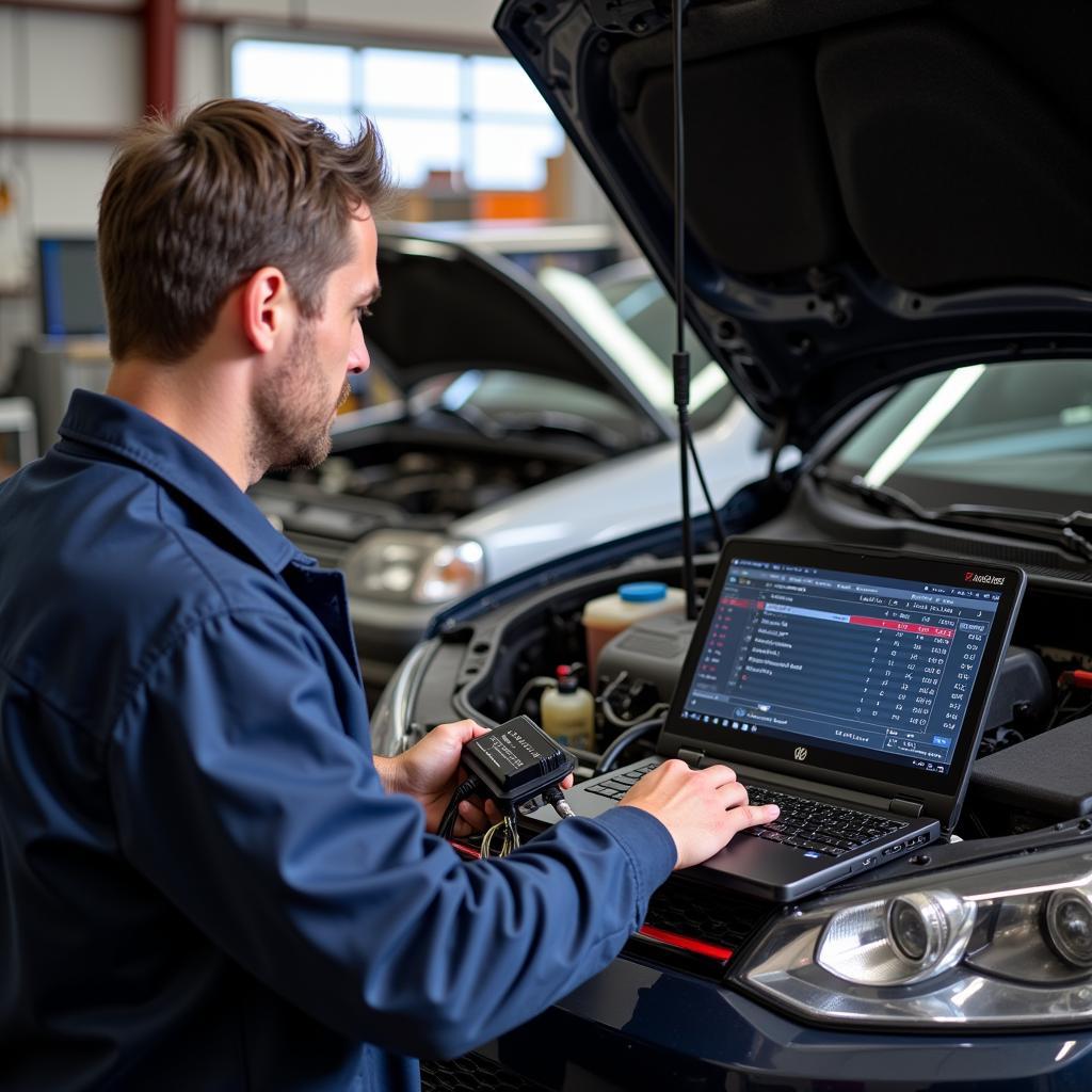 Local Mechanic Performing a VCDS Diagnostic Scan