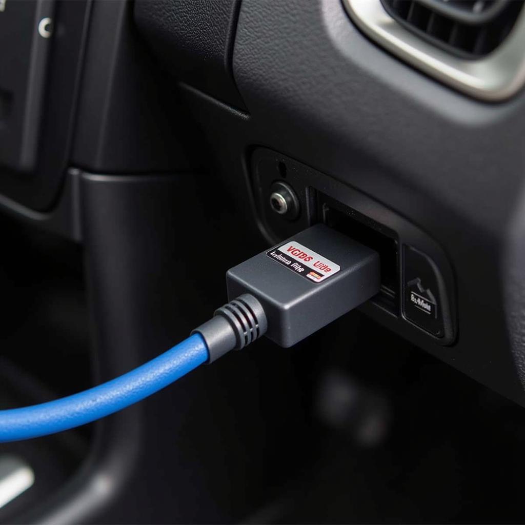 VCDS Lite Cable Connected to a Car's OBD-II Port