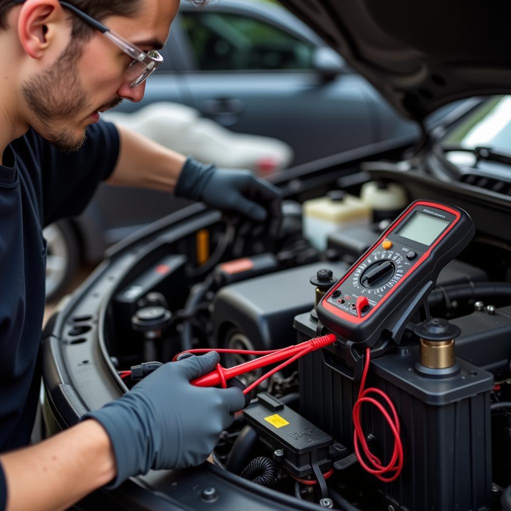 Checking Car Battery Voltage with Multimeter