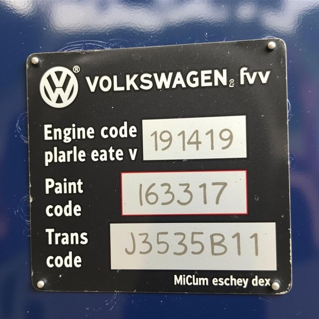 Example of a VW Engine Code Sticker