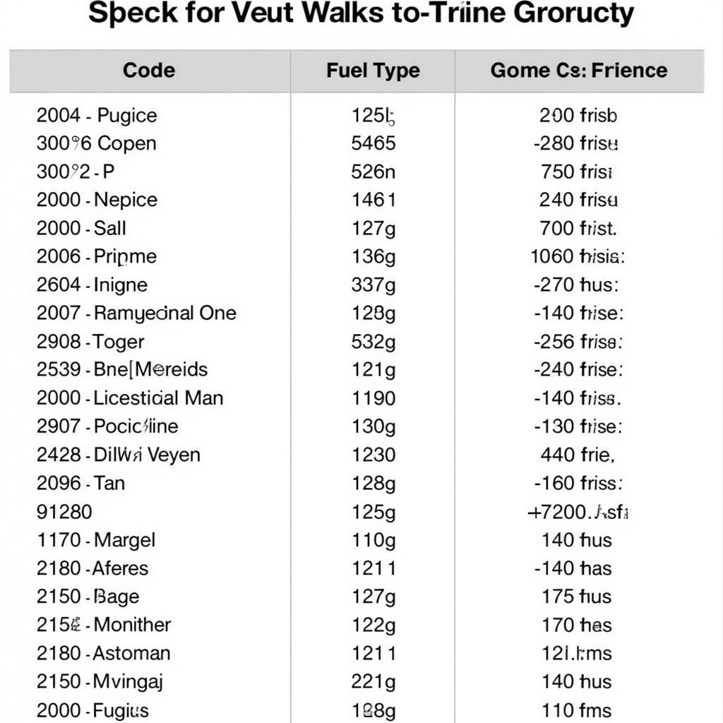 VW Golf Mk1 Engine Code Decoding Chart