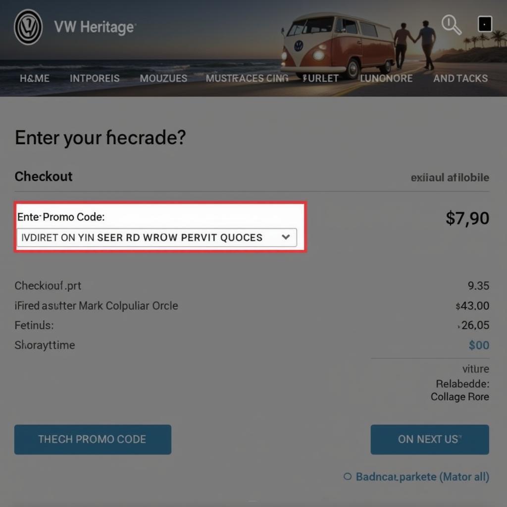 VW Heritage Checkout Page with Promo Code Field