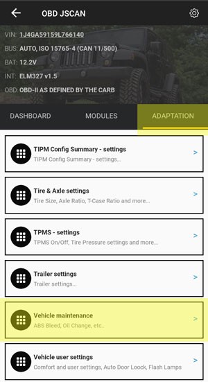 Jscan Adaptation and Vehicle Maintenance Select