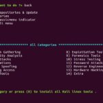 Katoolin Interface displaying categories of available Kali Linux software