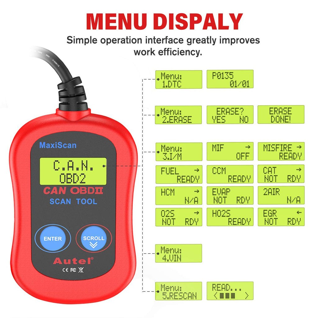 Autel MaxiScan MS300 CAN OBDII code reader with clear menu display