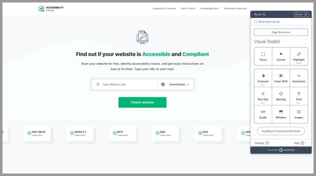 Accessibility checker website interface scanning for 508 compliance