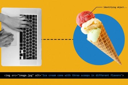 A computer screen analyzing an image of ice cream, indicating alt text analysis for ADA compliance