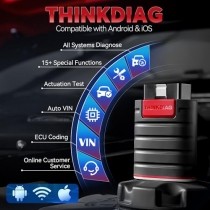 Thinkdiag Bluetooth OBD2 adapter paired with a smartphone, illustrating its ease of use for conducting vehicle system checks and active driving diagnostics.